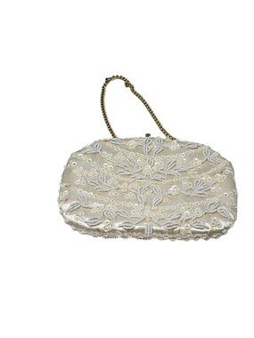 Vintage Richere Hand Bag By Walborg Beaded Clutch Purse Ivory Color